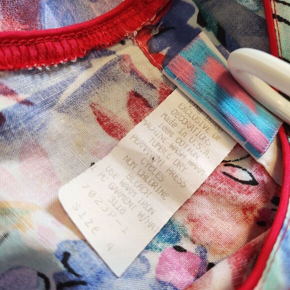 Vtg Girls Floral Party Dress Size 4 Puff Sleeve Rose Belt Colorful 80s USA Retro - Picture 4 of 7